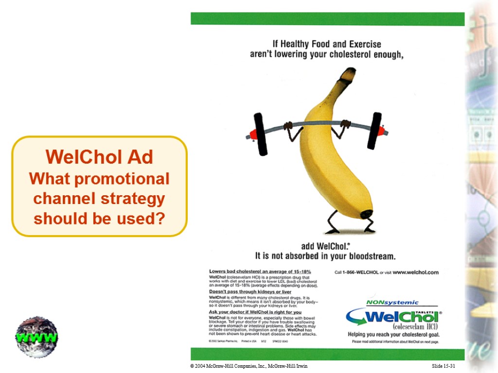 Slide 15-31 WelChol Ad What promotional channel strategy should be used?